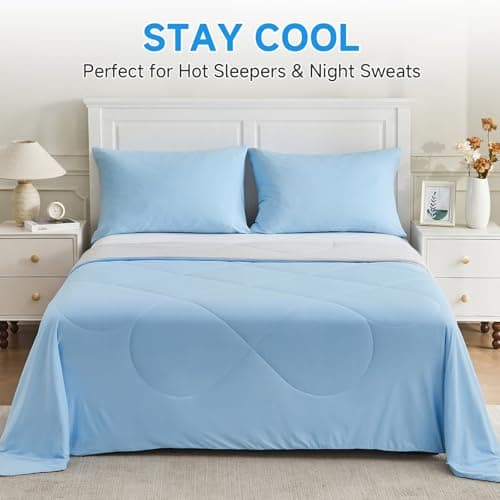 HOMFINE Cooling Comforter Twin Size, Purple Summer Cooling Blanket for Hot Sleepers and Night Sweats, Japanese Double-Sided Cold Tech Fabric Q-Max 0.45, Soft Breathable Silky Smooth Lightweight - Thumbnail 5