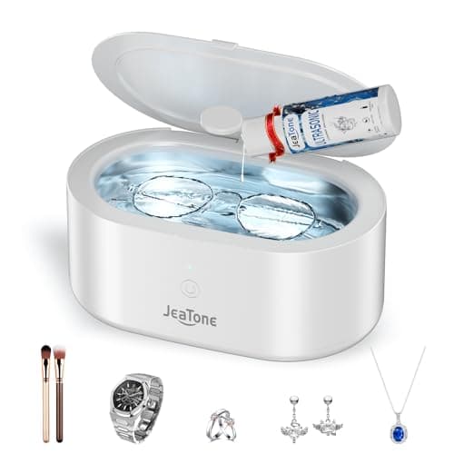 JeaTone Ultrasonic Jewelry Cleaner – 46kHz Sonic Cleaner for Rings, Glasses, Retainers, Dentures, Watches & More, 304 Stainless Steel 20oz Tank (White) - Image 1