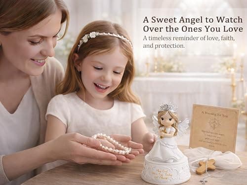 Gleemoria First Communion Gifts for Girls – Baptism & Confirmation Gifts for Teen Girls, Angel Figurine with Keepsake Box, Cross Necklace for Girls & Adjustable Bracelet & Wood Cross - Thumbnail 5