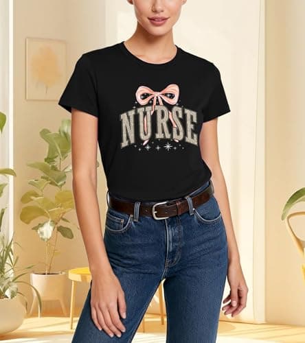 Nurse Shirt for Women - Cute Leopard Bow Nurse Life T-Shirt, Short Sleeve Appreciation Gift for Nurse Week, Nurses Day 2026 - Thumbnail 4