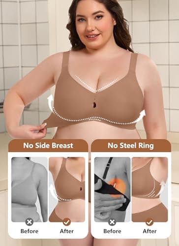 Xcutting Jelly Bras for Women Supportive Wireless Comfort Bra Full Coverage No Underwear Seamless Plus Size for Older Women (Coffee, 2XL) - Thumbnail 2