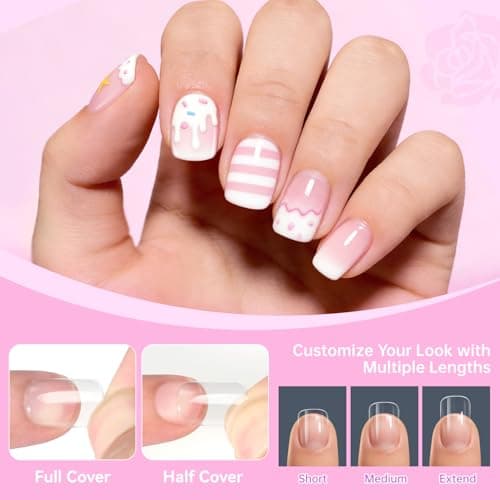 Ranrose 360Pcs Kids Press on Nails for Girls 9-12 years old - Pre-Shaped Clear Suqare Kid Nail Tips,Full Cover Soft Gel Fake Nail for Kids Nail Extensions,Birthday Family Activities,Parties - Thumbnail 3
