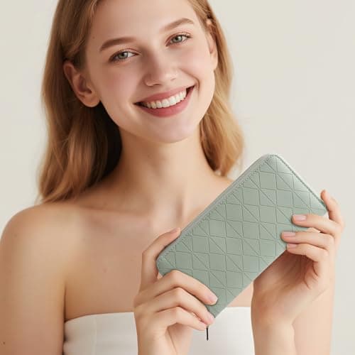 Charltu Women Wallet PU Soft Leather Wallets For Women Diamond-Quilted Texture Bifold Credit Long Card Holder With ID Window Coin and Cash Organizers Large Capicity Ladies Wallet, Dark Pink - Thumbnail 6