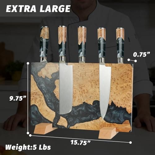 Magnetic Knife Block for Kitchen – Handcrafted Burl Wood Resin, Holds 16 Knives, Strong Neodymium Magnets, Safe Countertop Knife Holder - Thumbnail 4