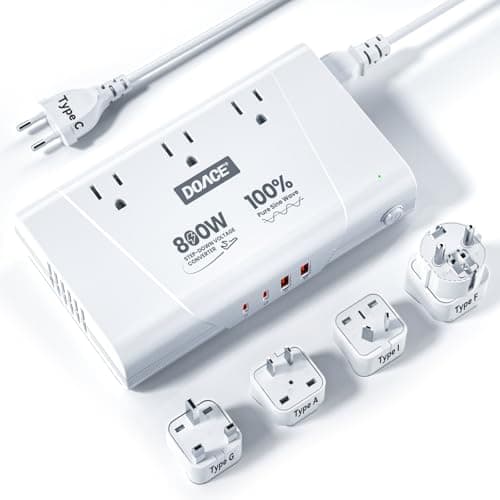 DOACE 800W Pure Sine Wave Voltage Converter US to Europe - 220V to 110V Converter for European Travel, Power Converter Adapter Combo with 35W PD and 30W QC USB Chargers for Using U.S. Devices Abroad - Image 1