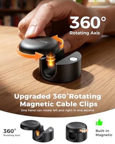Rocoren 9 Pack Cable Clips [Upgraded], Magnetic 360° Rotatable Cord Holder, Adhesive Cable Management Organizer, Wire Keeper for Nightstand Desk Car Home Office Accessories - Thumbnail 2