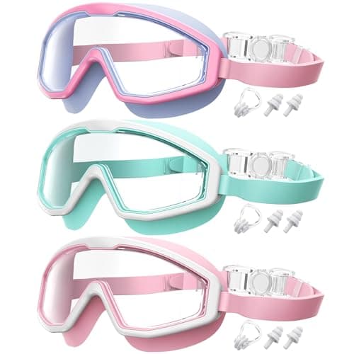 QALLY Kids Goggles Age 4-16, Anti-Fog UV 180°Clear View Kids Swim Goggles, 3 Pack Swimming Goggles Waterproof Pool Goggles for Boys Girls Toddler Kids Youth - Image 1