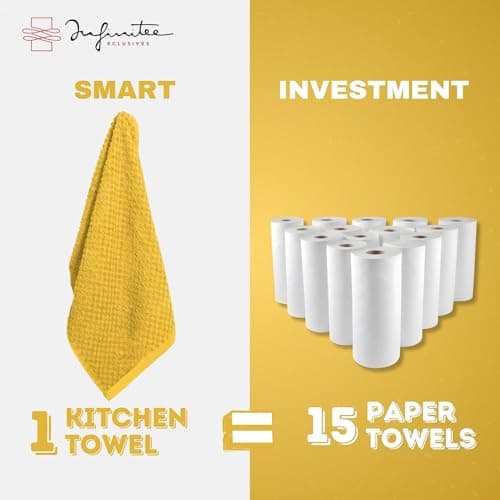 Infinitee Xclusives Premium Kitchen Towels - [Pack of 12] 100% Cotton Kitchen Hand Towels (15 x 25 Inches) - Dish Towels for Kitchen |Radiant Yellow| - Thumbnail 6