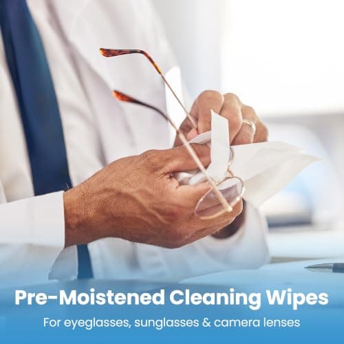 Care Touch Lens Wipes for Eyeglasses- 100 Count Individually Wrapped Pre- Moistened Wipes, 5 x 6 Inch- Camera Lens, Sunglasses and Glasses Cleaner,- Gentle and Portable for Cleaning of Optical Devices - Thumbnail 2