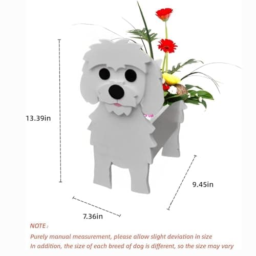 strolfay Maltese Dog Planter, Cute Animal Shaped Plant Pot, Dog Flower Pot, Gifts for Women & Pet Lovers, Indoor Outdoor Garden Home Office Decor, 9.45x 7.36 x 13.39 Inches - Thumbnail 2
