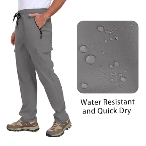 AGVNG Hiking Pants Men Waterproof Quick Dry Cargo Pants with 4 Pockets Elastic Waist Drawstring UPF 50+ Lightweight Work Casual Athletic Running Dark Grey XL - Thumbnail 6