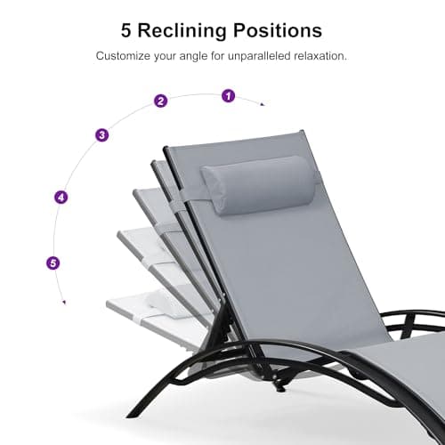 PURPLE LEAF Patio Oversized Chaise Lounge Chair Set with 2 Side Table Pool Adjustable Recliner Chairs for Outside Beach Outdoor Sunbathing Tanning Poolside Lounges - Thumbnail 4