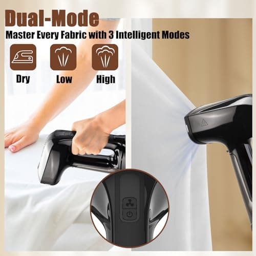 Vacuum Steamer for Clothes, 3200Pa Suction Handheld Clothes Steamer, Dual Mode, LED Display, Portable Travel Steamers for Clothes, Steaming & Ironing 2 In 1, 160ml Water Tank (for 110-120V) - Black - Thumbnail 5