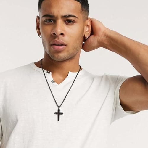 Wooden Cross Necklace for Men-Hawaiian Real Handmade Ebony Wood Cross Pendant Necklace Stainless Steel Chain, Mens Brown Cross Necklaces Koa Wood Jewelry Christian Baptism Crucifix Pendant for Men - Thumbnail 4