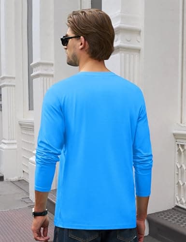 Cotrasen Long Sleeve Shirts for Men Cotton Crew Neck Pocket T Shirts for Men Breathable Moisture Wicking Tee Shirts Azure XL - Thumbnail 4