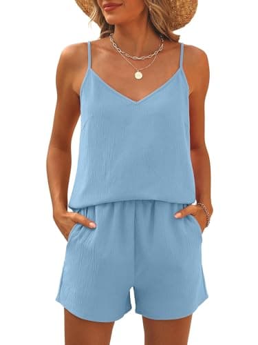 Caracilia Womens 2 Piece Lounge Sets Summer Outfits V Neck Tank Top Short Matching Set Casual Travel Beach Vacation Clothes Bright Blue X-Large - Image 1