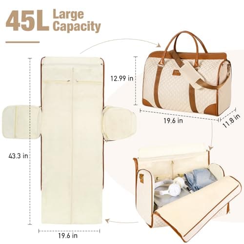 Tonyeee Convertible Garment Duffel Bags for Travel, Carry On Garment Bag with Shoe Compartment, 3 in 1 Foldable Suit Duffle Bag for Women, Jenni Bag for Hanging Clothes, Beige (1Pcs Set) - Thumbnail 6
