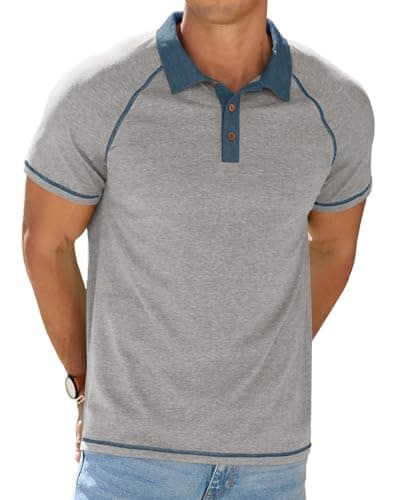 Sailwind Mens Cotton Polo Shirts Short Sleeve Raglan Collared Casual Summer Fashion Golf Shirts Light Gray - Thumbnail 6
