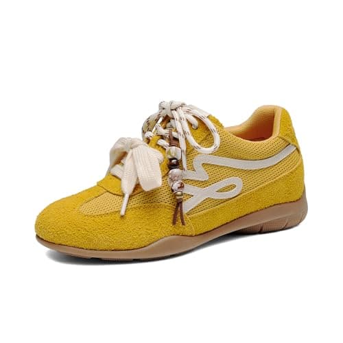 DREAM PAIRS Women's Retro Platform Sneakers, Faux Suede Casual Fashion All-Day Comfort Cushion Walking Breathable Shoes,Size 9,Yellow,SDFN26043W - Image 1