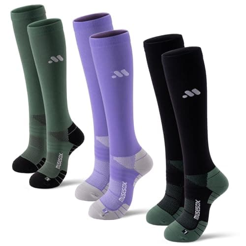 musesox Compression Socks for Women and Men,Knee High 15-20mmHg Graduated Support(3 Pairs) for Nurses,Travel,Black Purple Green,Large - Image 1