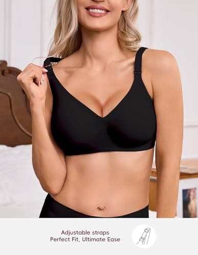 BRATUC Maternity Bras for Breastfeeding Seamless Wireless Support Nursing Bra Soft Comfy Pregnancy Sleep Bralette Medium Black - Thumbnail 6