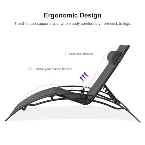 PURPLE LEAF Patio Chaise Lounge Chair Set with 2 Side Table Outdoor Pool Adjustable Recliner Chairs for Outside Beach Poolside Sunbathing Tanning Lounger - Thumbnail 5