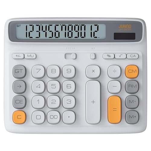 Niodel 12-Digit Desktop Calculator, Modern Color-Clash Aesthetic Design, Dual Power (Solar & Battery), Ergonomic Tilted Large LCD Display for Office, School and Accounting (Silver&Yellow)