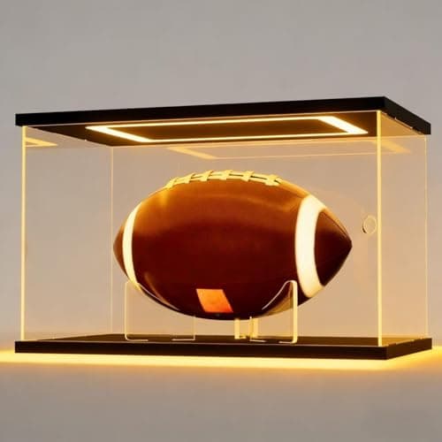 Sheenory Acrylic Football Display Case with LED Lights,Dustproof Memorabilia Display Box Showcase for Full Size Football with Removable Ball Stand&UV Protection (Black 12.6x7.5x7.5 inch) - Image 1
