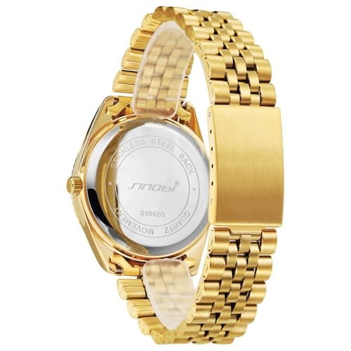 SINOBI Men's Luminous Hand Calendar Date Quartz Watch Classic Stainless Steel Watches for Men (Gold) - Thumbnail 4