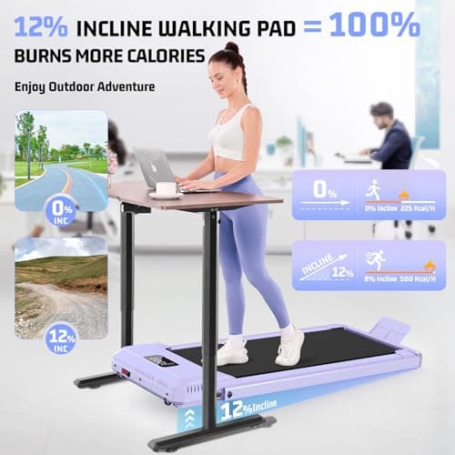 FUNMILY Upgrade Walking Pad Treadmill with 12% Incline & Handle Bar, 3.5HP Foldable Treadmills for Home Small, Under Desk Compact Walking Pad 400+lb Capacity, Shock Absorption(Cute Pink) - Thumbnail 2