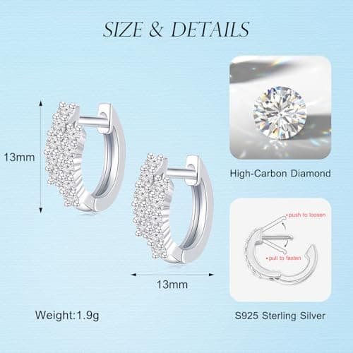 GIRIOIZ high carbon diamond Stud Earrings for Women,Hypoallergenic S925 Sterling Silver Studs D Color Clarity Round Cut Lab Created Diamond Earrings (White5) - Thumbnail 2