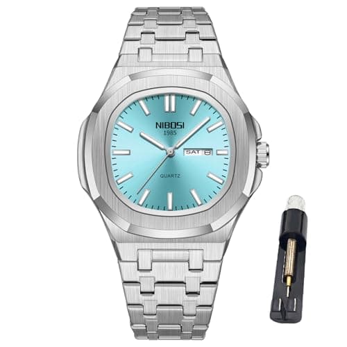 NIBOSI Watches for Men Analog Quartz Stainless Steel Silver Watches for Men Waterproof Business Classic Desiger Wrist Watch with Day Date Elegant Gift for Men