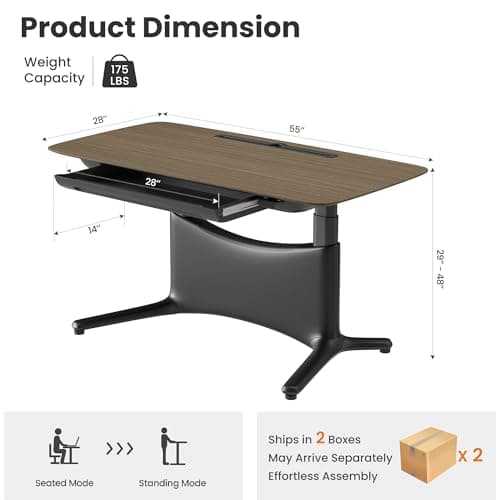 COLAMY Electric Standing Desk 55x28 Inch, Wobble-Free Dual Motor Sit Stand Up Home Office Computer Desk, One Piece Motorized Workstation Gamer Studio Table, Outlets & Footrest,Walnut Black - Thumbnail 3