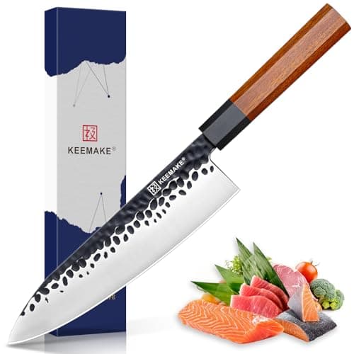 KEEMAKE 8 Inch Chef Knife, Japanese Hand Forged High Carbon Steel Kitchen Knives with Ergonomic Rosewood Handle, Ultra Sharp Durable Professional Gyuto Knife for Meat & Veggie Slicing - Image 1