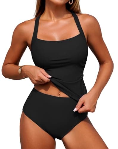 ZAFUL 2026 Tankini Swimsuits Tummy Control Swimsuits 2 Piece Bathing Suits with Bottom Modest Swim Suit fo Women Black S - Image 1