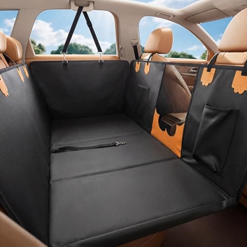 MJIAIDEA Hard Bottom Car Seat Back Cover for Dogs, Anti Scratch PU Leather Backseat Extender for Dogs, Waterproof Pet Car Hammock Supports 400 Lbs for Car, SUV, Small Truck - Image 1