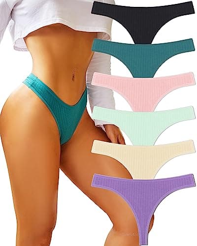 FINETOO 6 Pack Cotton Thongs for Women Breathable Low Rise Bikini Panties Womens Thong Underwear Sexy S-XL - Image 1