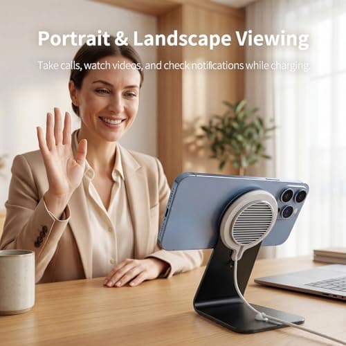 HUAFD Aluminum Stand Compatible with Apple MagSafe Charger 15W /25W, Desktop Charging Dock for iPhone 17/16/15/14/13/12, Portrait and Landscape Viewing, Charger Not Included, Grey - Thumbnail 4