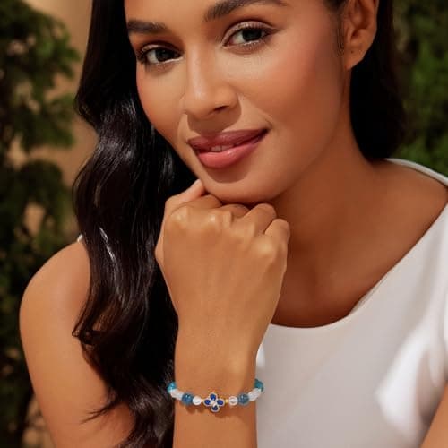 Cicy Bell 18K Gold Plated Bracelets for Women Lucky Four Leaf Clover Dainty Cubic Zirconia Charm Colorful Beads Adjustable Bracelet Trendy Friendship Jewelry Accessories - Thumbnail 4