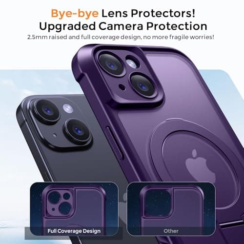 MOCCA Design for iPhone 15 Case with Magnetic Invisible Stand [Full Camera Protection] [Compatible with Magsafe] Military Drop Shockproof Translucent Matte Phone Case Cover 6.1",Deep Purple - Thumbnail 3