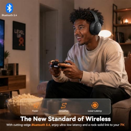Wireless Headphones for TV Watching, TV Headphones Wireless for Seniors with Versatile Transmitter Charging Dock, Instant Audio Sync, 60-Hour Playtime, Perfect for Parents & Seniors, Black - Thumbnail 3