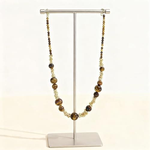 Elrcryon Tiger Eye Beaded Necklace for Women, Gold-Plated Adjustable Clavicle Chain, Adjustable 16-18 Inch Bohemian Fashion Jewelry for Daily/Casual Wear, Birthday Xmas Gift - Thumbnail 6