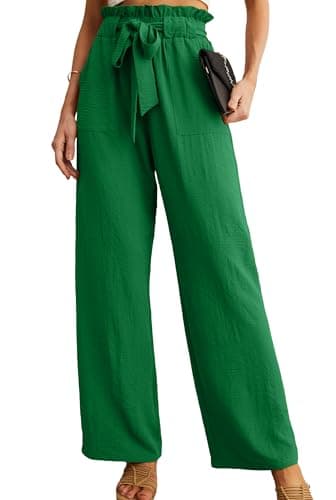 HiMONE Petite High Waisted Wide Leg Pants – Tailored Paperbag Waist Ankle Length Trousers for Women 5'4" and Under Dark Green - Image 1