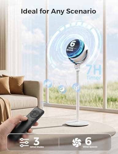 COWSAR Standing Fan for Bedroom, 20dB Quiet Pedestal Fan, 150°+120°Auto Oscillation Floor Fan with Remote, 6 Speeds 3 Modes, 7H Timer, DC Motor, 2 Heights, Whole Room Air Circulator Fan, White - Thumbnail 3