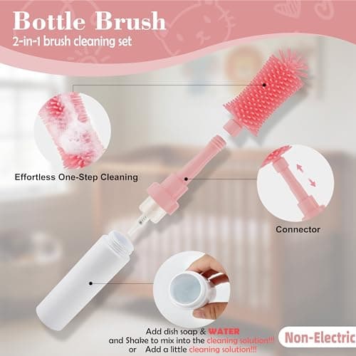 ZTX Self-Foaming Silicone Baby Bottle Brush Set - One Press Creates Rich Foam, Cleans Bottles, Breast Pump Parts & Nipples, Includes Detachable Brush & Travel Storage Bag, Pink - Thumbnail 3