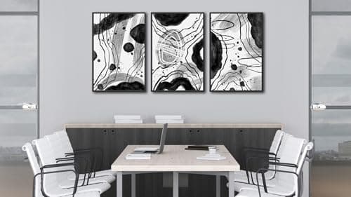 Large Framed Abstract Wall Art - Black and White Wall Decor 24"x36" Set of 3 Modern Geometric Wall Art Prints Minimalist Dots Lines Painting Canvas Pictures for Living Room Bedroom Bathroom - Thumbnail 5