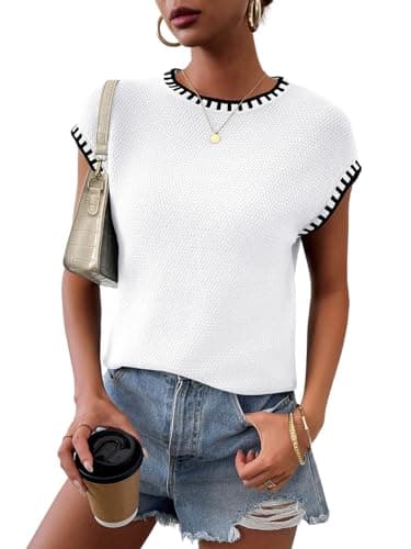 Women's Cap Sleeve Sweater Tops Sleeveless Vest Shirt Summer Sleeveless Tank Tops 2026 White - Image 1