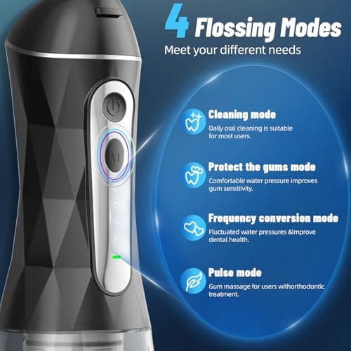 Water Dental Flosser Teeth Pick: Portable Cordless Oral Irrigator 320ML Rechargeable Travel Irrigation Cleaner IPX7 Waterproof Electric Flossing Machine for Teeth Cleaning (Black) - Thumbnail 3