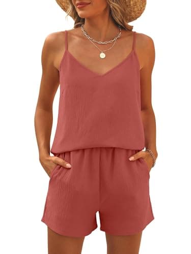 Caracilia Womens 2 Piece Lounge Sets Summer Outfits V Neck Tank Top Short Matching Set Casual Travel Beach Vacation Clothes Orange X-Large - Image 1