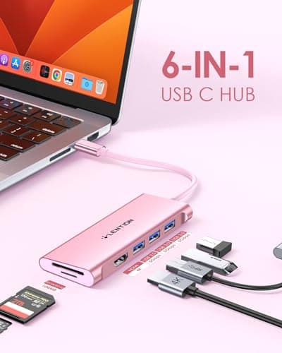 LENTION USB C Hub with 4K HDMI, 3 USB 3.0, SD/Micro SD 3.0 Card Reader, Compatible 2025-2018 MacBook Pro/Air, 2026 MacBook Neo, Mac, Surface, Chromebook, iPhone17/16/15 Pro Max, More (Rose Gold) - Thumbnail 2